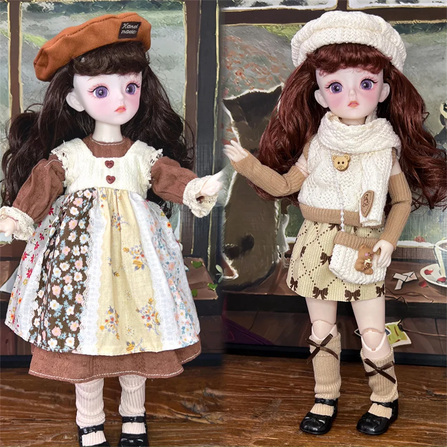 Retro All-match Fashion 30 Cm Doll Loli Complete Set of Doll Clothes 6 Points Bjd Dress Up Doll Costume Birthday Gift