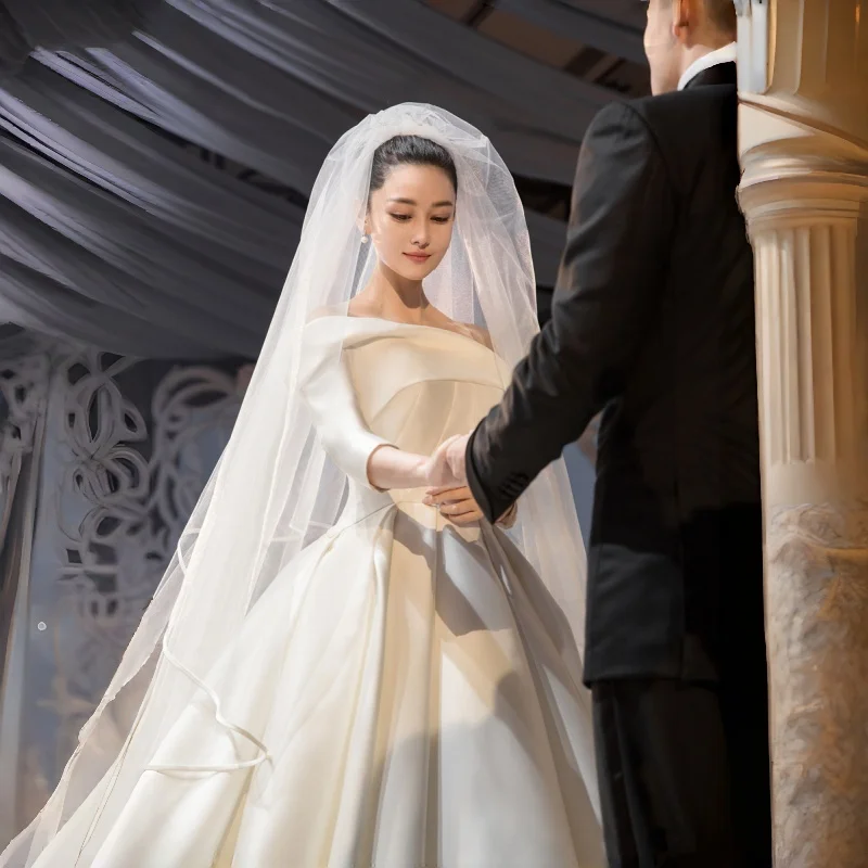 Customized Ribbon Edge Wedding Veils Tulle Long Bridal Veil Two Layer Bridal Veil Long Bridal Party Veils Wedding Accessories