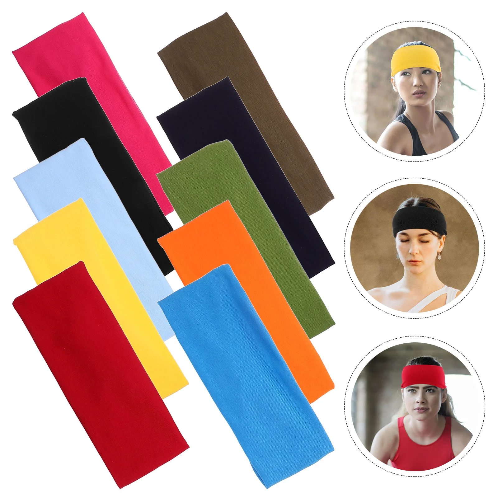 

10Pcs Yoga Sweat Band Headband Moisture Wicking Anti-Slip Sports Fitness Running Gym Workout Headbands for Women Men