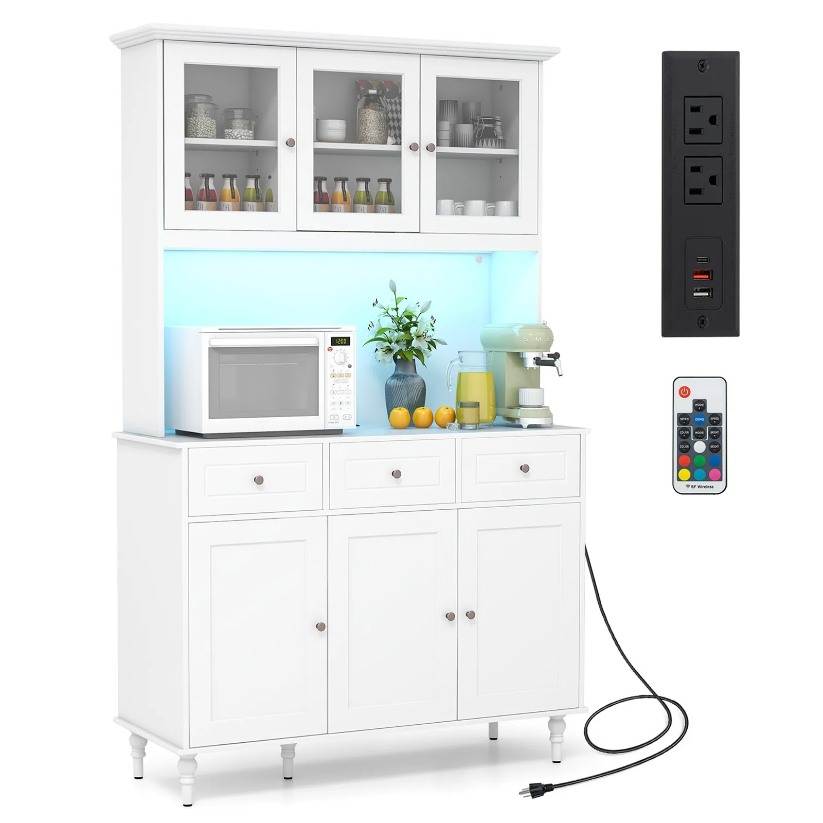 

Высокий кухонный шкаф для хранения (77 дюймов) с LED-подсветкой и розетками