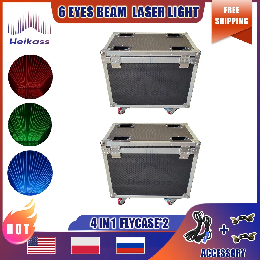 

0 Tax 2Pcs Flycases 6 Eyes Laser Moving Head Beam Light RGB 6x500mW Stage Laser DMX Controller For Professional DJ Disco Party