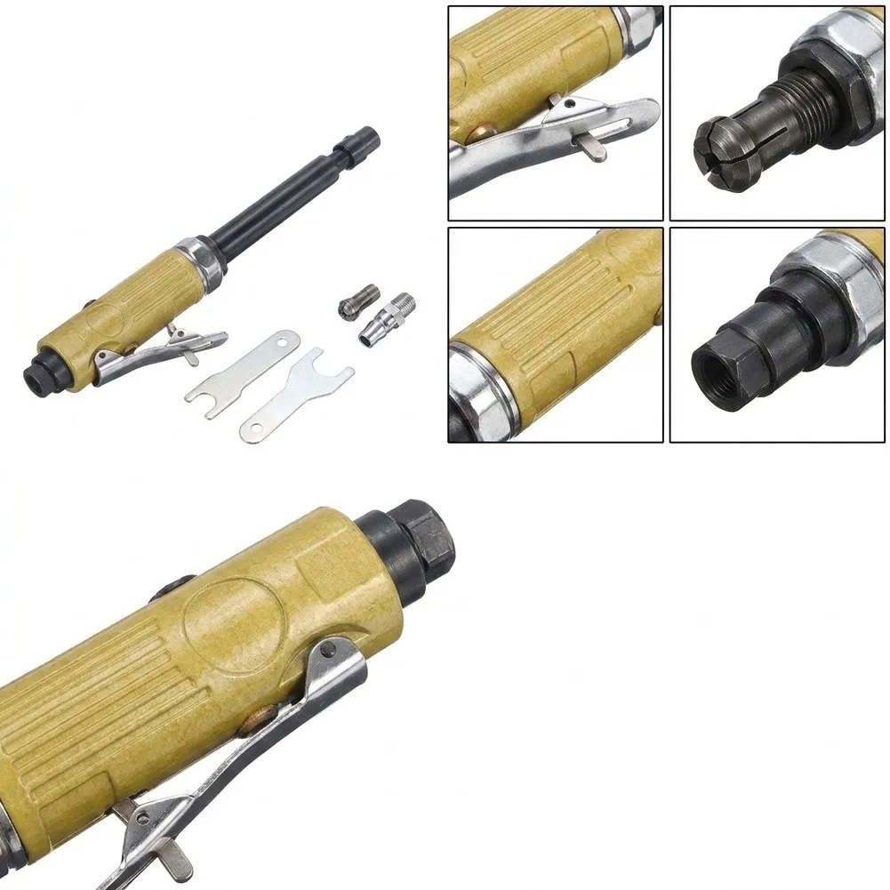 Air Driven Extended Shaft Sander Polisher Tool for Tight Spaces Industrial Use Aluminum Body Gold Black Color 28cm Length