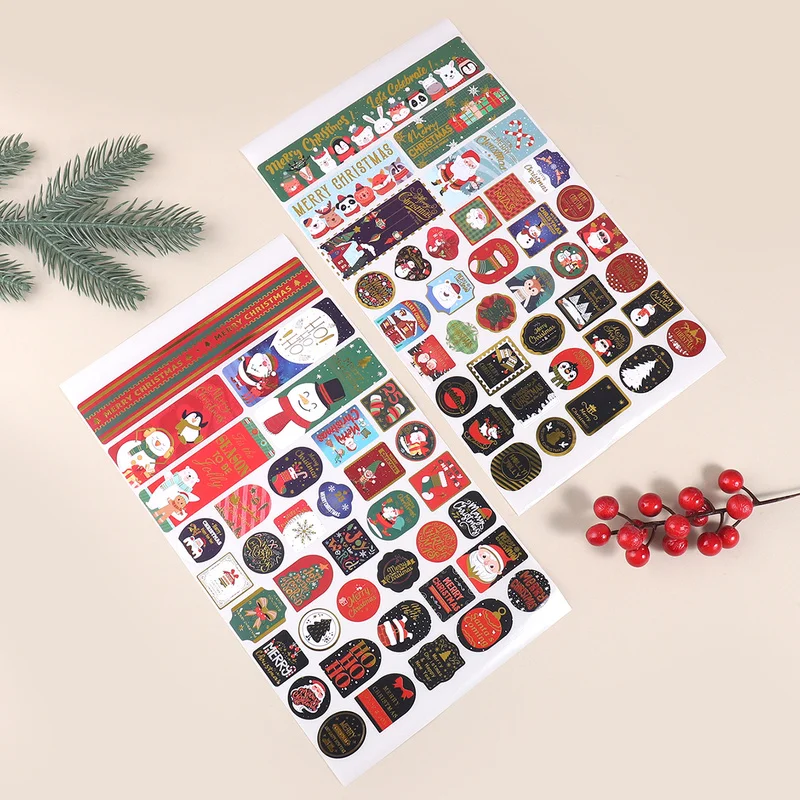 10pcs Christmas Gift Festival Stickers, Various Christmas Bronzing Patterns For Gift Packaging Decorating Sealing Materia
