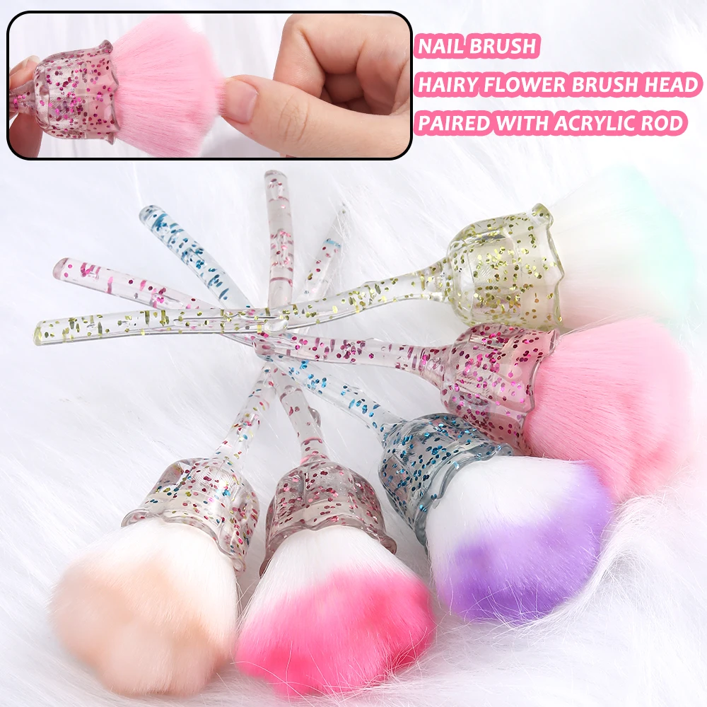 Rosenförmige Nagelstaub-Reinigungsbürste - Acryl-Kristallgriff-Design pour Nagelreinigung oder Make-up-Werkzeuge, Professionelles Salon-Tool