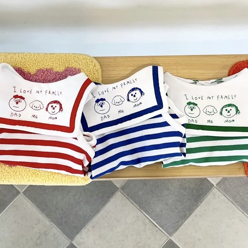 Green Striped Puppy T-shirt Pet Navy Collar Vest Cartoon Print Maltese Short Sleeved Breathable Clothes for Small Dog Cats view 2