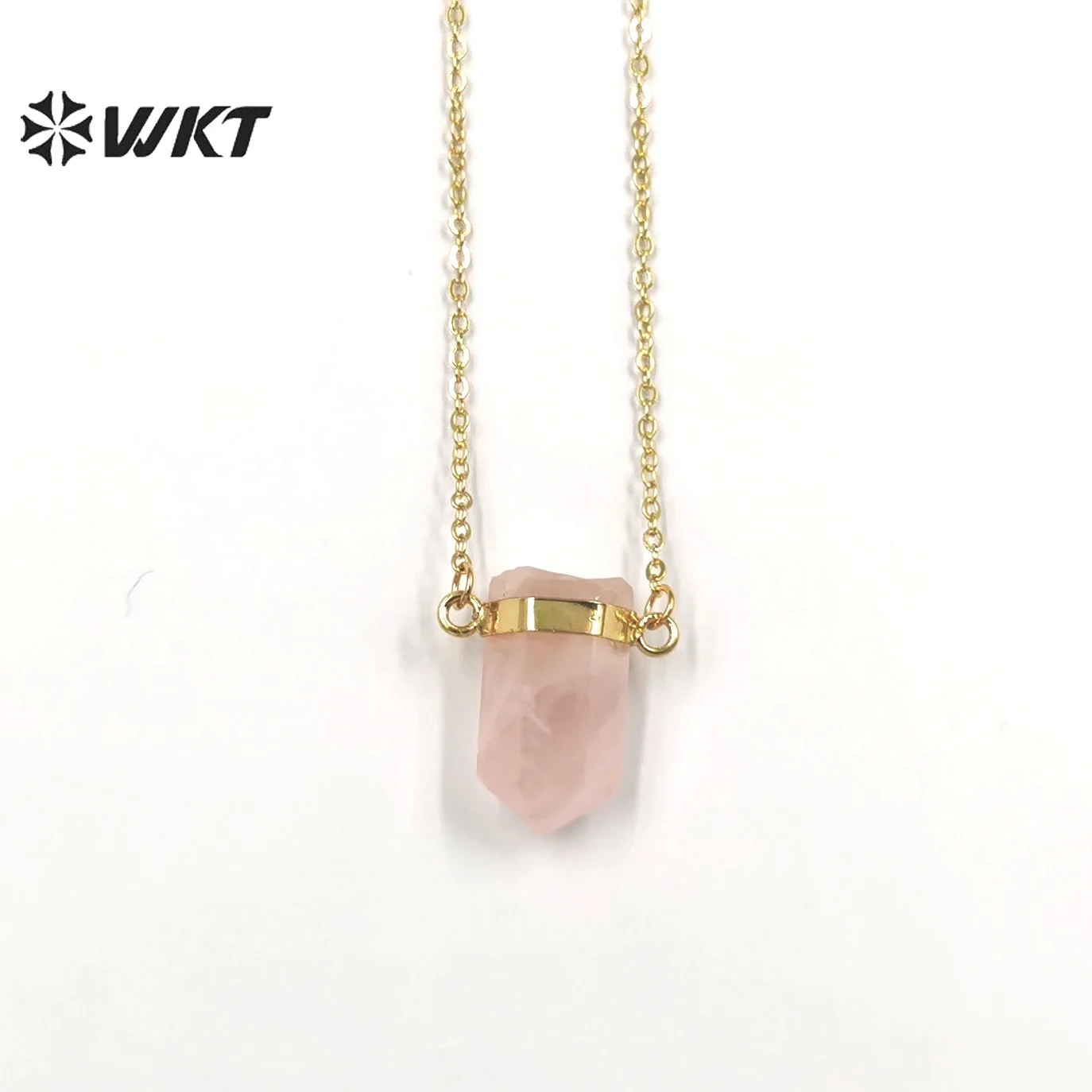 WT-N1378 WKT Exclusive Amazing Double Loops Gemstone Quartz Pendant Necklace Gold Plated Chain Lady Charming Tiny Jewelry