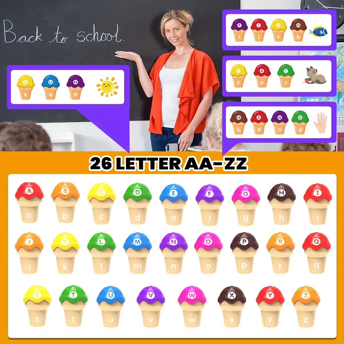 Ice Cream Counting and Color Sorting Stacking Toys for Kids, Number Math Games Learning Toy to Enhance Fine Motor Skill Toys