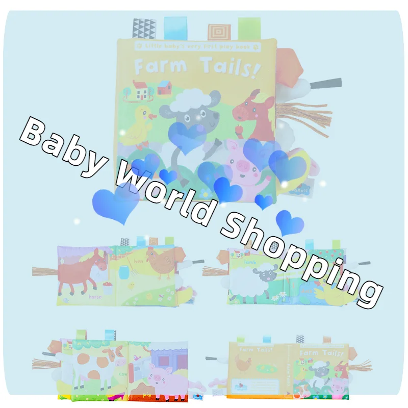 아기 장난감 만화 동물 꼬리 아기 천 책 교육용 링 종이 천 책 장난감 계몽 아기 장난감 0-12개월