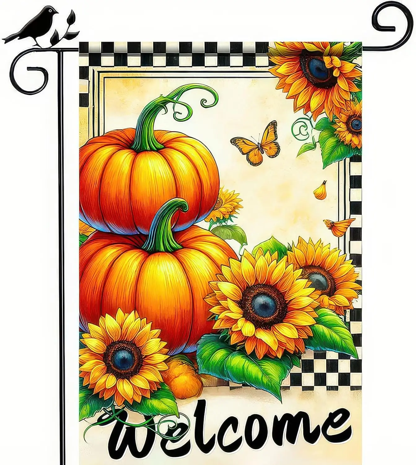 Thanksgiving Fall Garden Flag 12x18 Inch Welcome Pumpkin and Sunflower Outdoor Flag Double Sided Autumn Yard Banner with But yyi