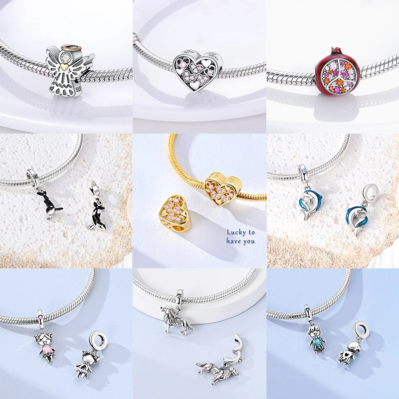 925 Sterling Silber Charm-Perlen Schmetterling Kleeblatt Glücksbringer Katze Böser Blick Delfin Reise-Charms für DIY Armband Halskette Damengeschenk – Detail 4
