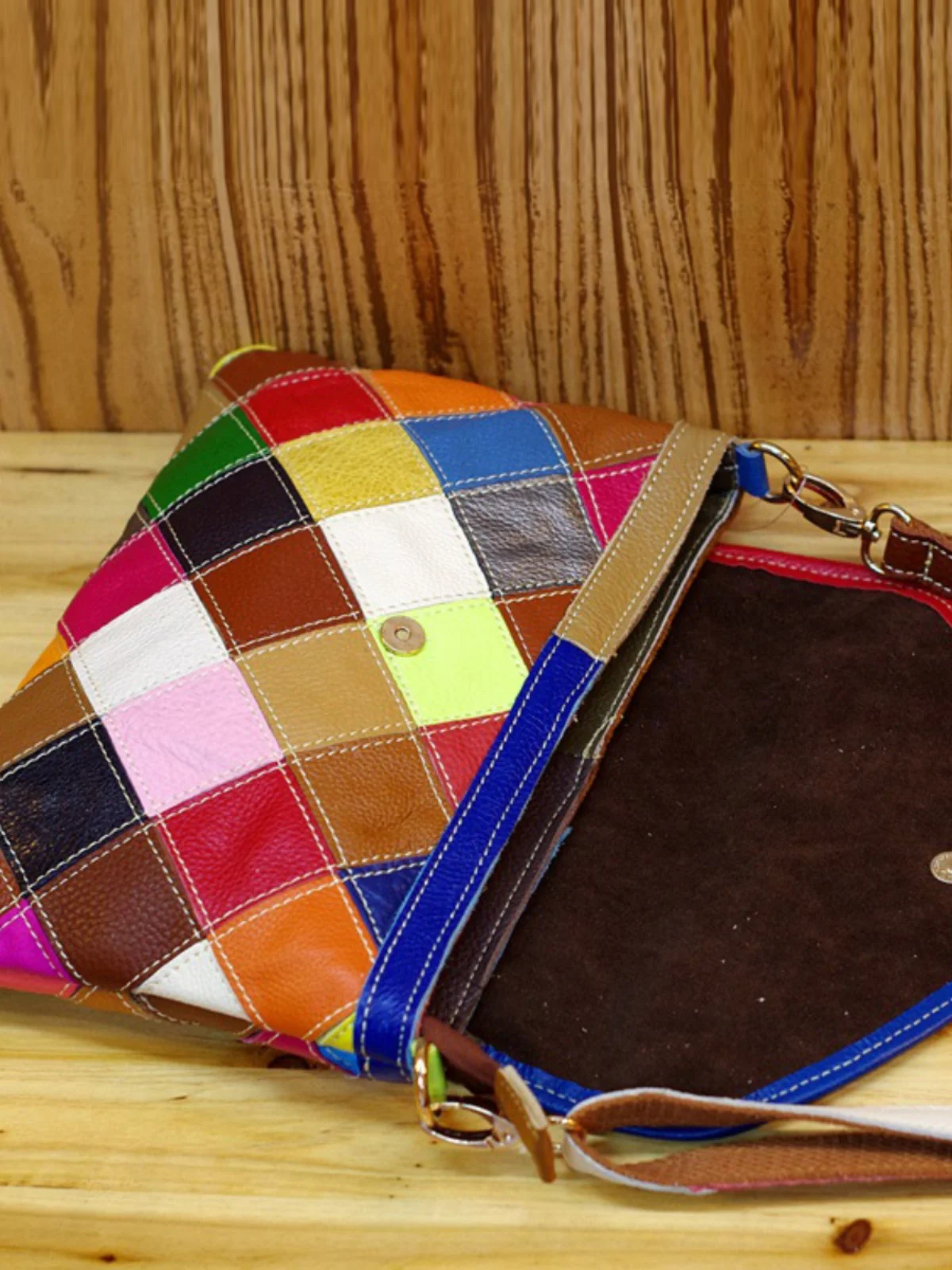2023 New Fashionable Top Layer Cowhide Leather Crossbody Bag Ethnic Style Color Block Casual Women's Shoulder Bag  Size