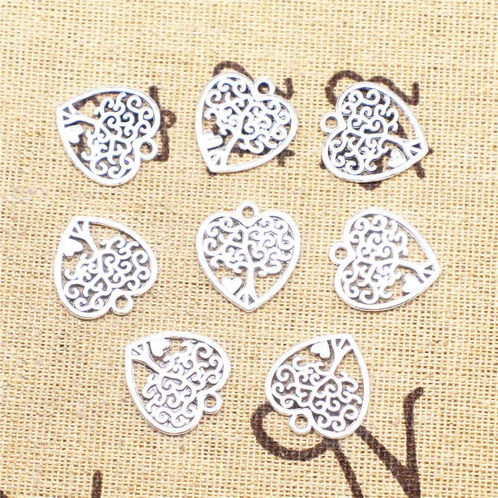 Design Jewelri Handmade Products Charms Peach Heart Tree Of Life Antique Silver Color Jewelry Making Pendant 17x19mm 10pcs