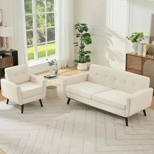 Living Room Furniture Sets, Standard & Accent Chair, Mid Century Modern Decor Sofa Couches, Button Tufted Upholstered