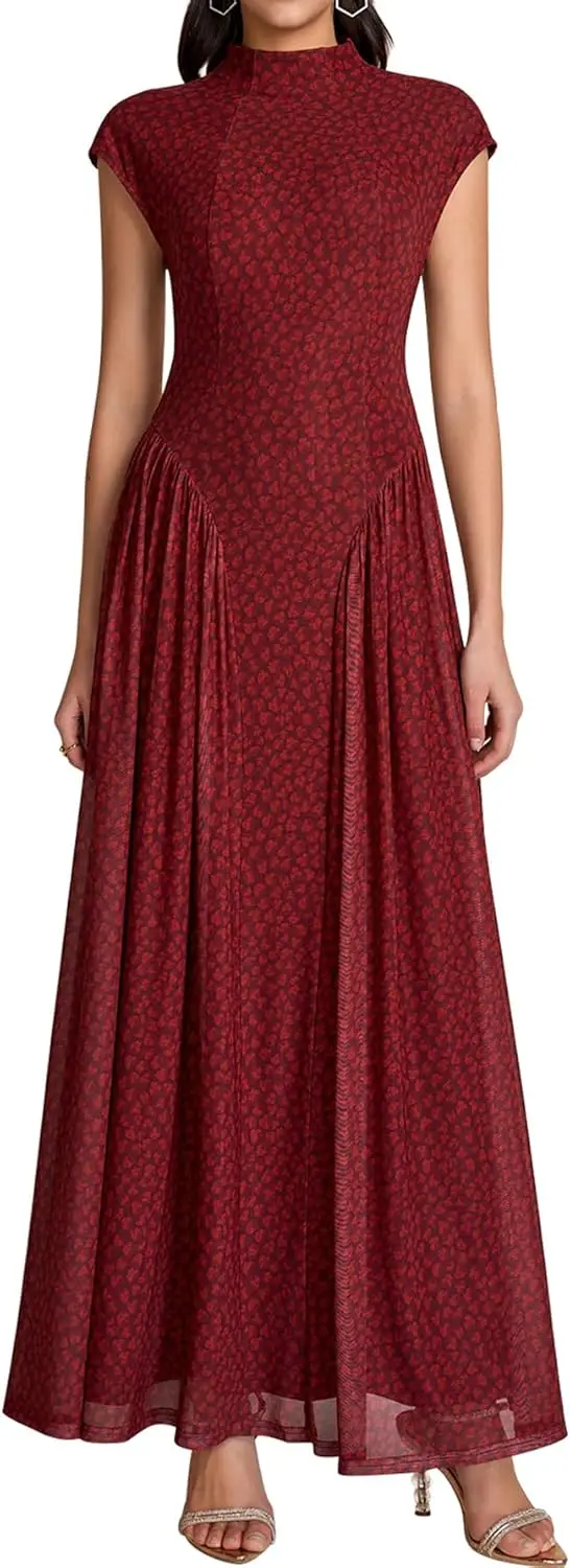 

Элегантное вечернее платье макси KUTUMAI с цветочным принтом и воротником-стойкой для женщин, коллекция 2026 года, для свадебных торжеств и коктейльных вечеринок