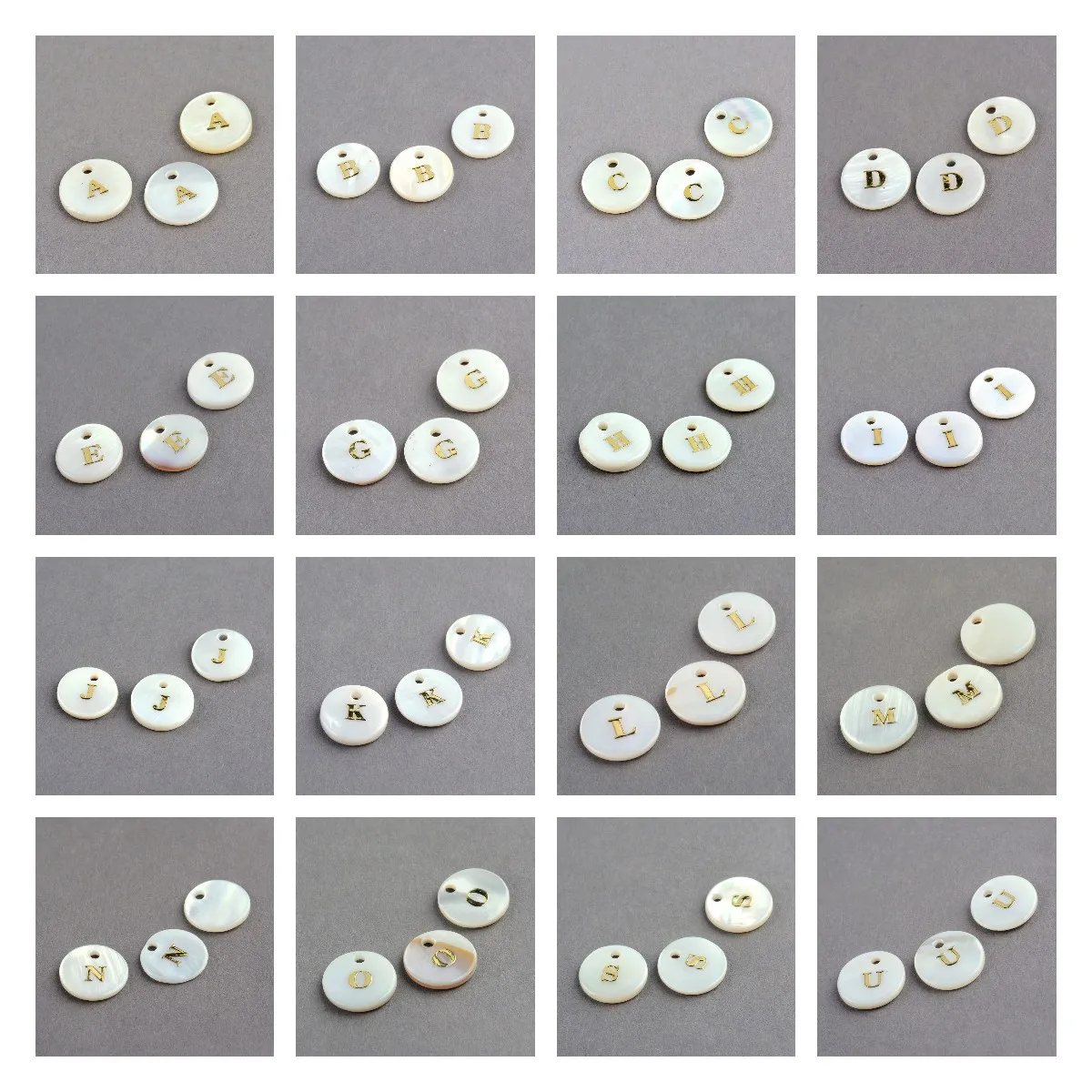 200pcs White Freshwater Shell Pendants Flat Round with Blocking Letter Charms for Bracelet Earrings Jewelry DIY Making Supplies