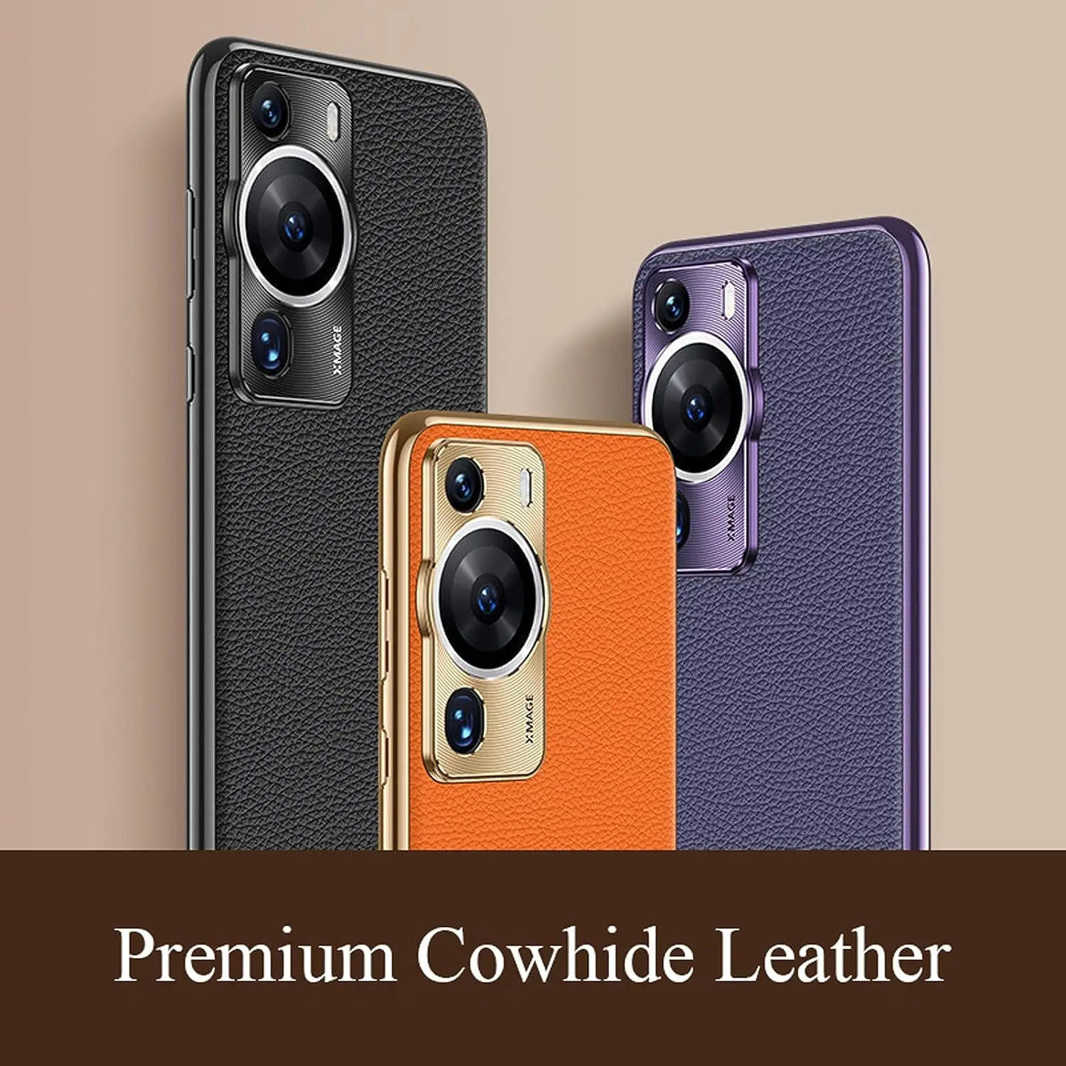 

Case for Huawei P60/P60 Pro/P60 Art, Real Leather Slim Electroplated TPU Frame Case Full Camera Protection Shockproof Cell Cover