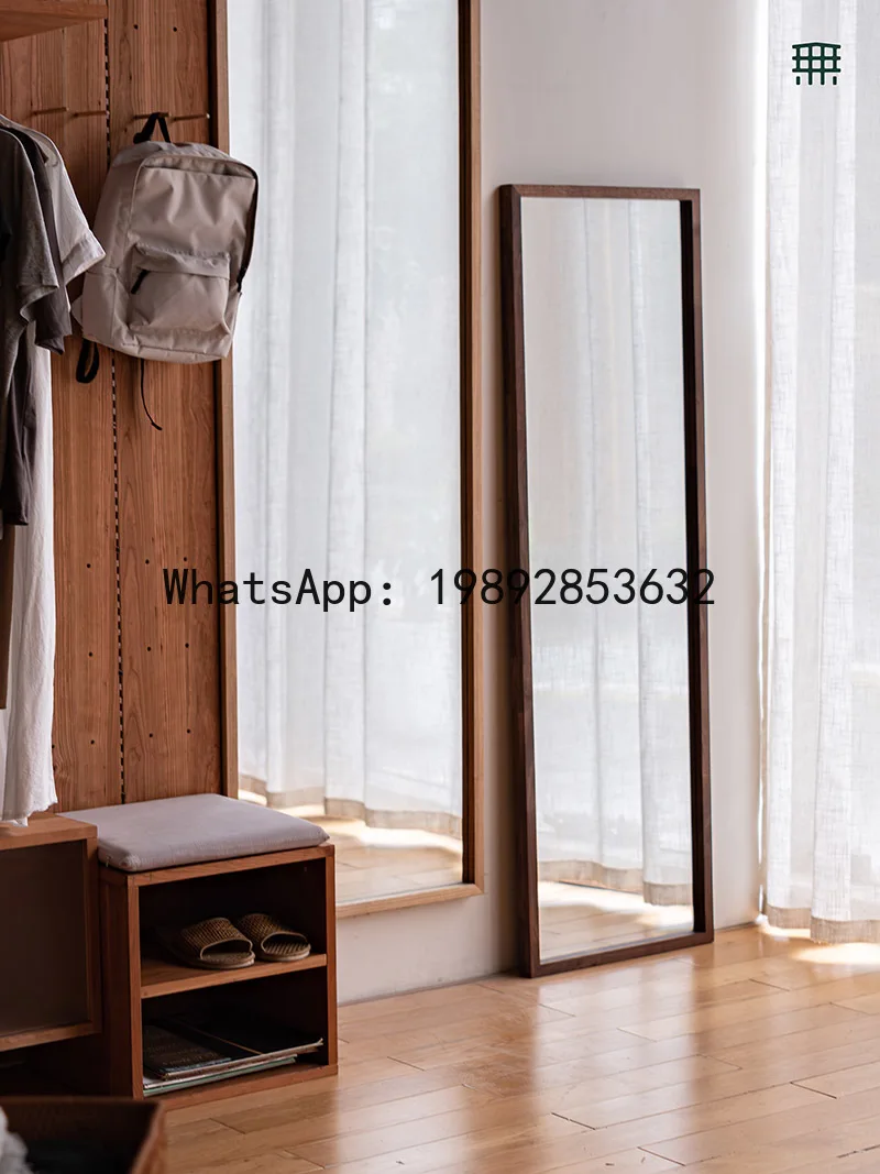 LYY Solid Wood Wall-Mounted Full-Length Mirror Nordic Japanese Style Home Bedroom Floor Mirror Wall-Mounted Full-Length Mirror
