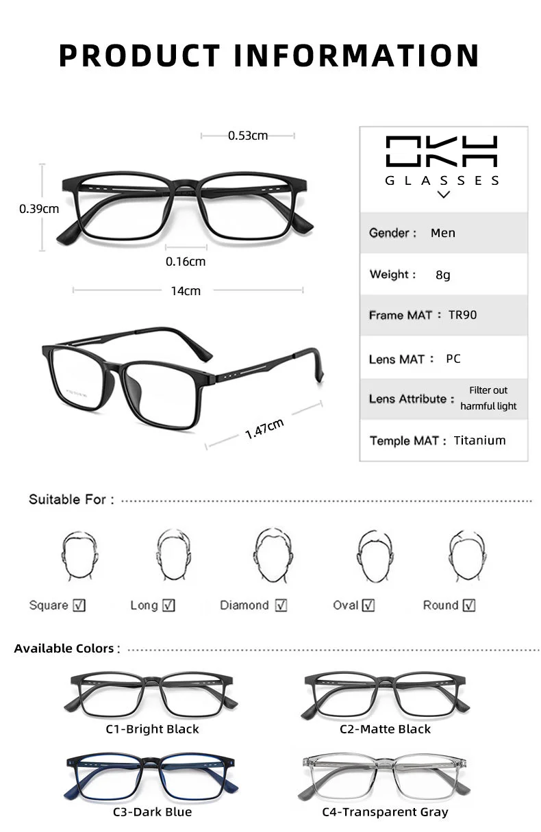 OKH UltraLight Reines Titan Brille Blau Licht Blockieren Lesebrille Männer Myopie Hyperopie Optische Glas Rezept Brillen prescription glasess – Detail 9