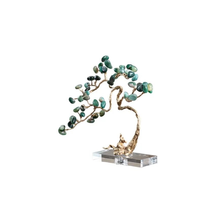 Living room bedroom entrance decoration tabletop natural agate ancient brass evergreen art ornaments