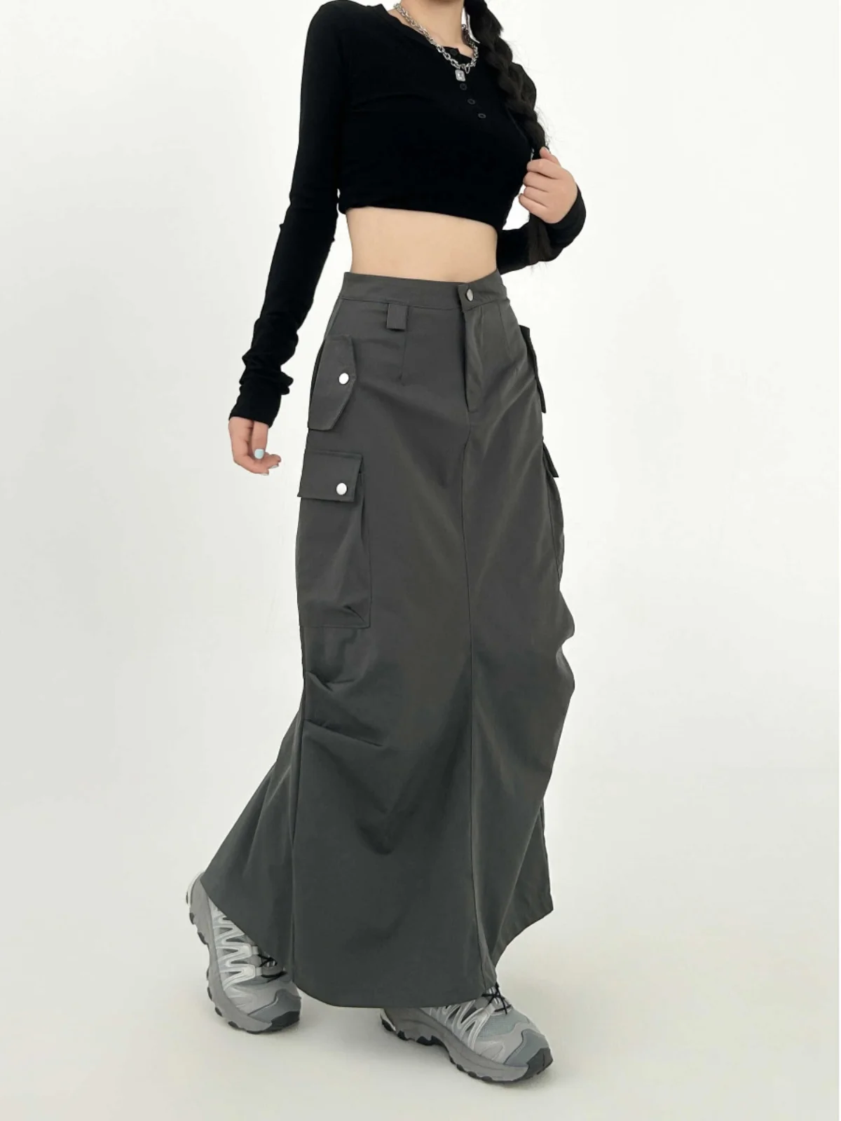 Primavera tamanho grande ey workwear saia longa linha A bainha midi pêra ape plus size American Bella Sle cintura alta vintage feminino...