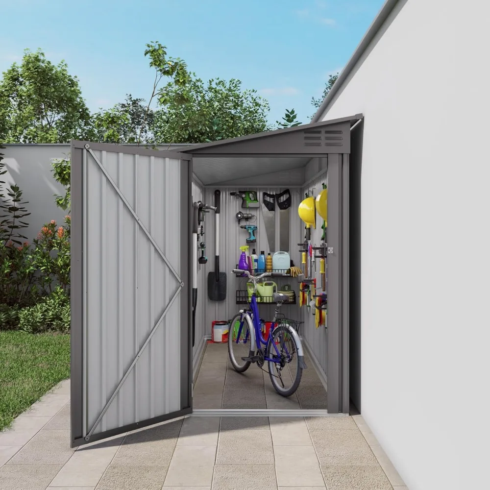 

Lean to Storage Shed 4 x 9 FT Outdoor Metal Wall Storage Shed & Garden Storage Cabinet, Tool Shed with Sloping Roof, 2 Vents & S