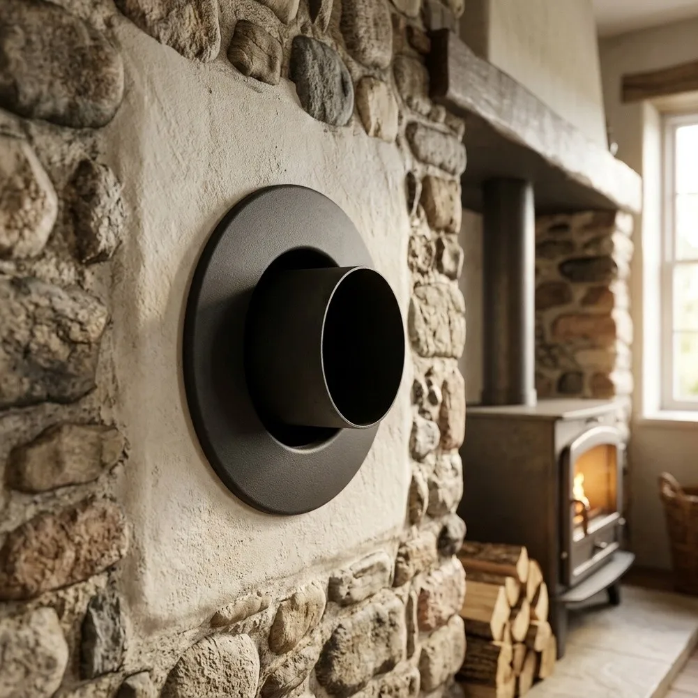 Cast Iron Fireplace Flue Pipe Wall Panel For Through-Wall Installation, Heat Resistant Chimney Liner Accessory For Home Heating
