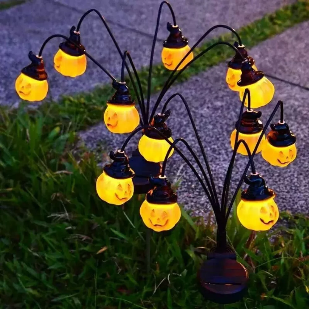 Halloween Solar Pumpkin Garden Lights Outdoor Waterproof Orange Ghost Lights Garden Yard Terrace Holiday Horror Decorations