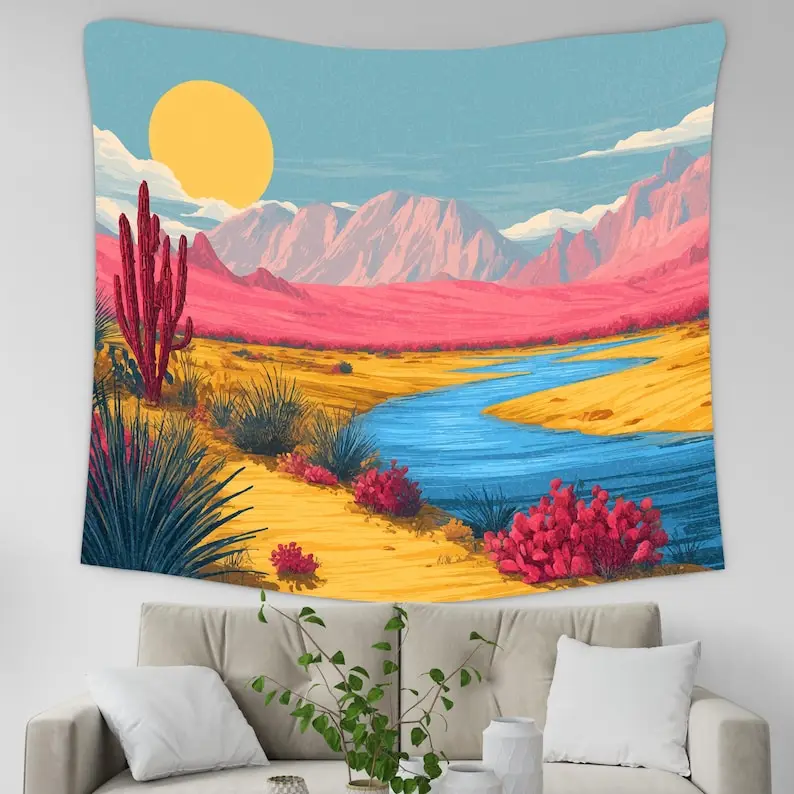tapecaria-de-rio-do-deserto-arte-de-paisagem-cacto-montanhas-por-do-sol-cenario-boho-decoracao-de-parede-estilo-sul-oeste-mural