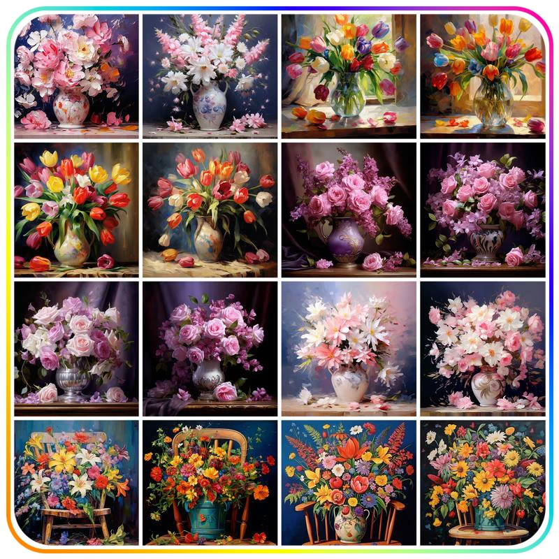 

RUOPOTY 5D Diamond Painting Kits For Adults Flowers Vase Handicraft Needle Arts Craft Cross Stitch Kit Printed Vintage Home Deco