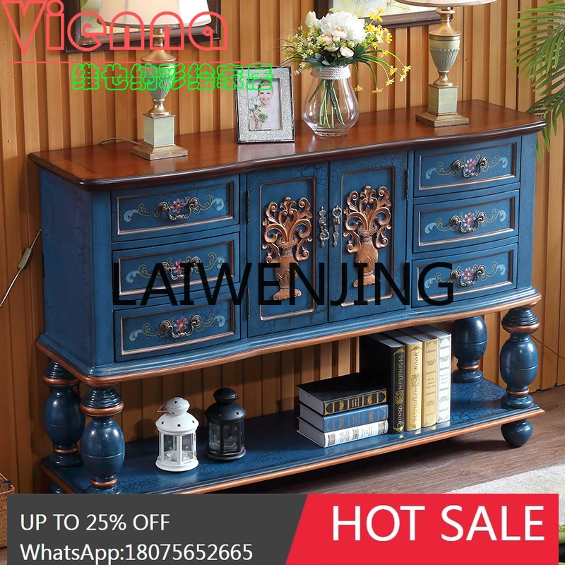 RWJ American Country Mediterranean Retro Solid Wood Painted Entrance Cabinet Furniture