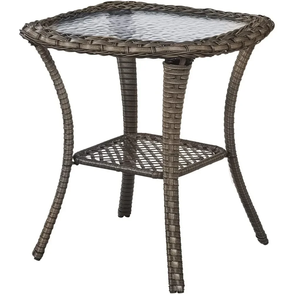 

Patio Tables: Wicker Side Table - Stylish Rattan End Table with Glass Top for Outdoor Spaces - Square Mixed-Grey Design