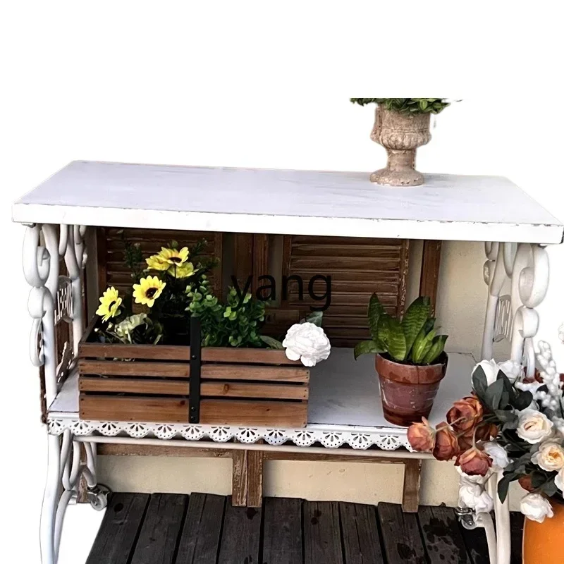 LTT French country retro wrought iron grocery table gardening outdoor storage decorative wrought iron table