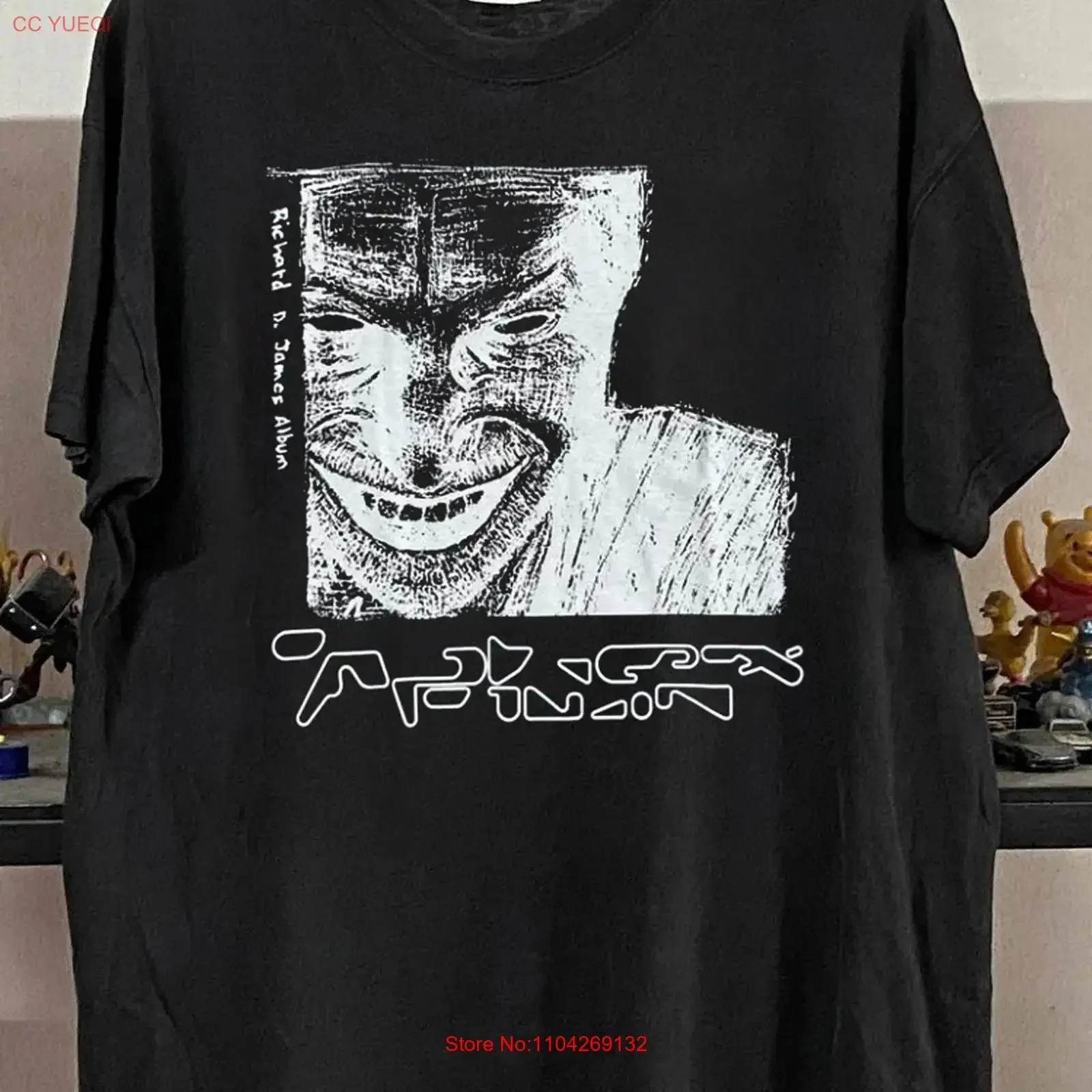 Reprint Aphex Twin 90s Retro style Black  T shirt Classic vintage Washed fashion Top For Everyday Wear Comfortable streetwear
