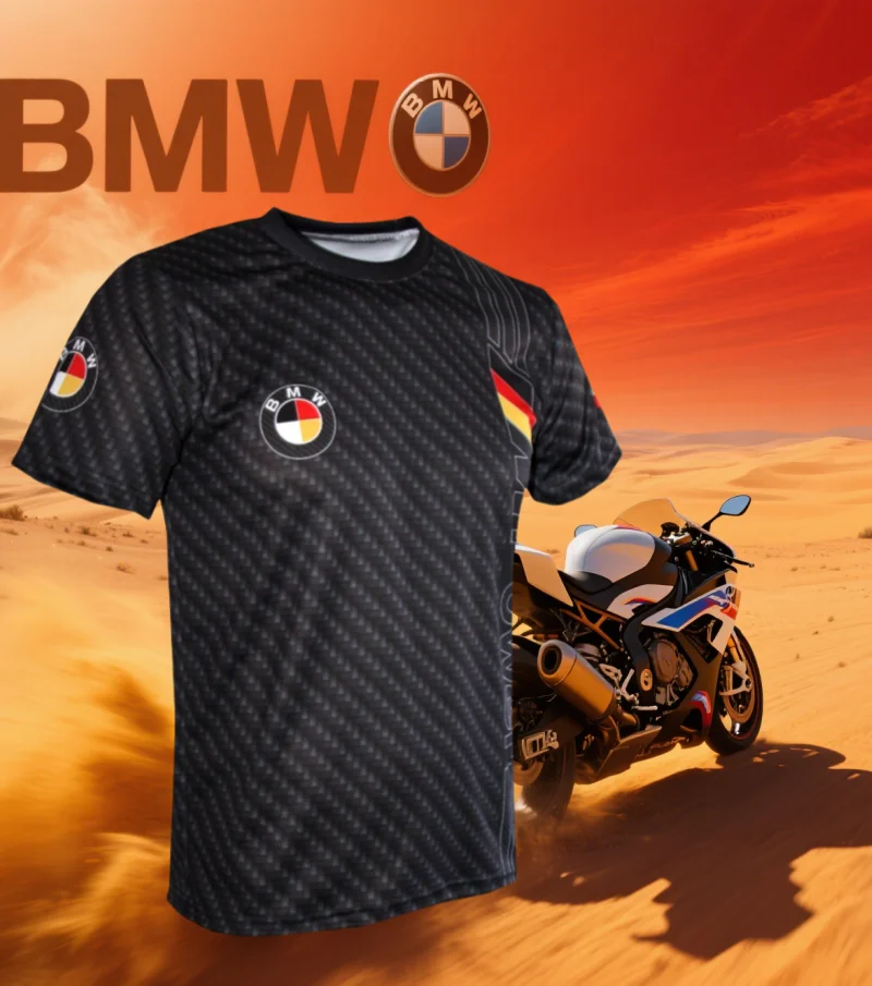 

2025 Summer BMW New Men's T-shirt Short-sleeved Motorcycle Racing Brand Fast Drying Comfortable Breathable Casual Loose Y2K