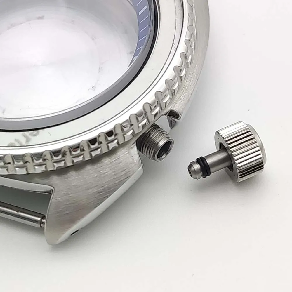 Casing jam tangan 45 mm kaca safir untuk kaliber NH35 dan NH36 suku cadang perakitan casing mahkota bersekrup tahan air