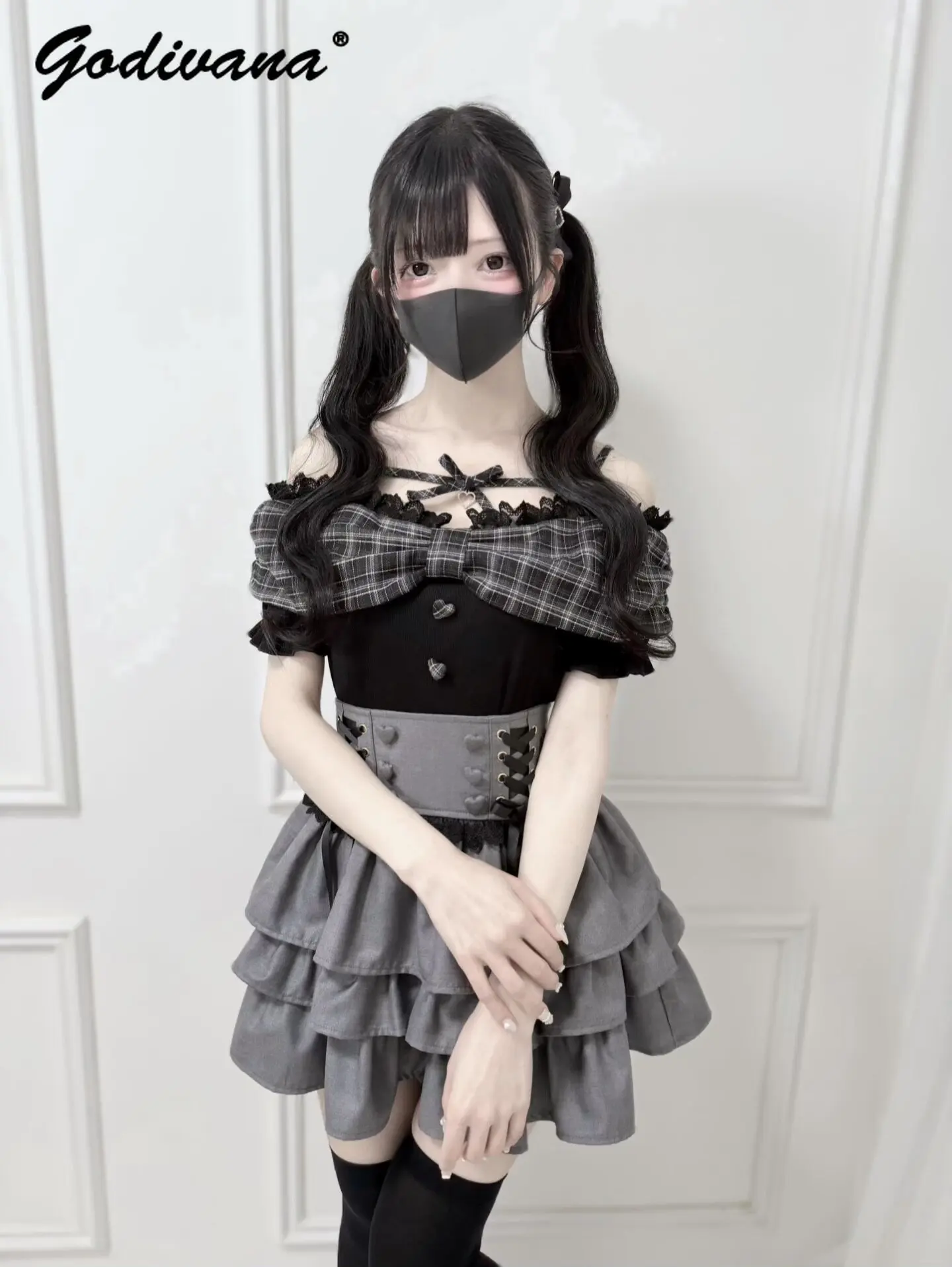 New Spring Summer Female Girls Sweet Bow Off Shoulder Lace Sling Knitted Shirt Tops Short Sleeve Pullovers Lolita Tops