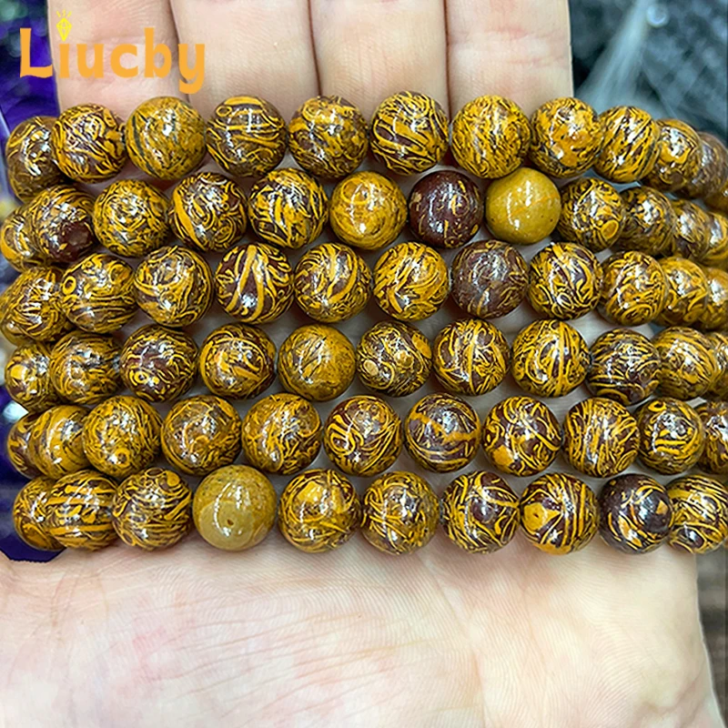 Natural Golden Silkwood Stone Handmade Beads For jewelry sets DIY Retro Accessories Decorative beads 15\