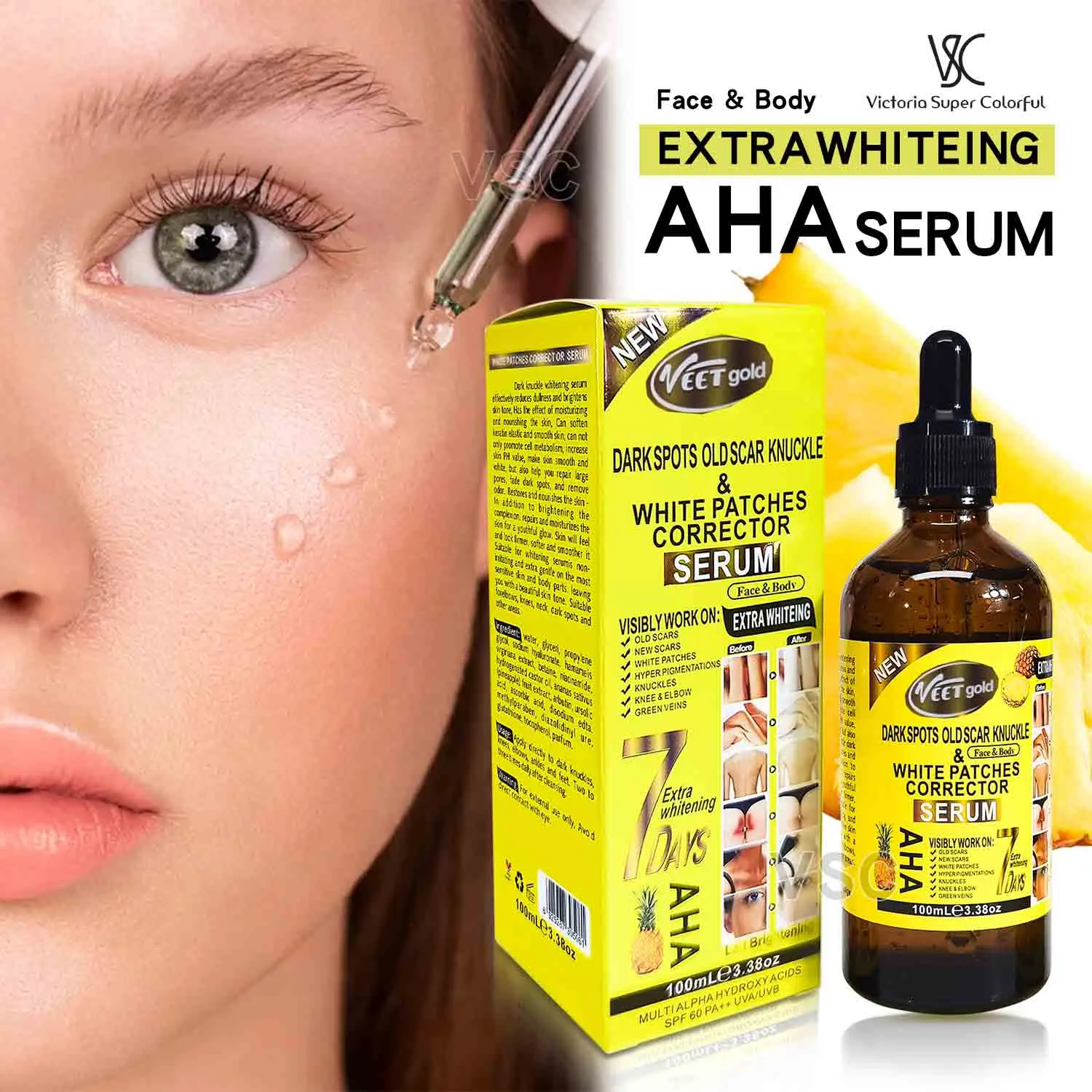 100ml AHA Pineapple White Patches Dark Spots Corrector Serum Facial Essence Fade Fine Lines  Repair Dull Serum Face Skin Car