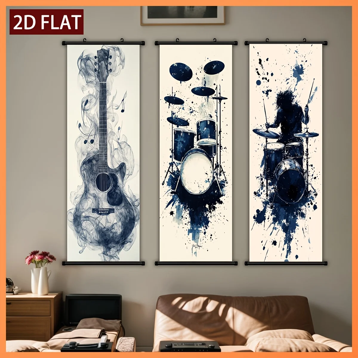 VIKAMA Ink Splatter Style Guitar Player Scroll Tapestry, HD Fade Resistant Wall Hanging Scroll Art, Modern Room Decor