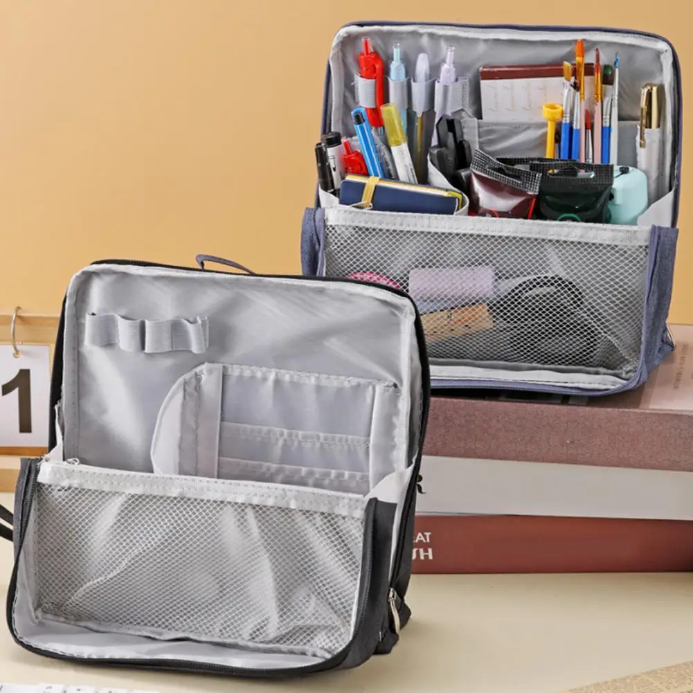 Portable Cosmetic Organizer Makeup Bag with Multiple Compartments Oxford Cloth Standing Makeup Bag with Compartments for Brushes