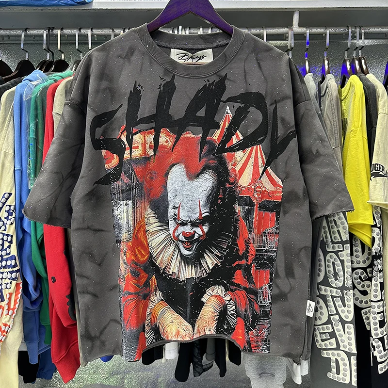 BKYS T-Shirt High Quality American Street Skeleton Hotfix Rhinestone Glitter Loose 100% Cotton Short Sleeve T-Shirt Men Women