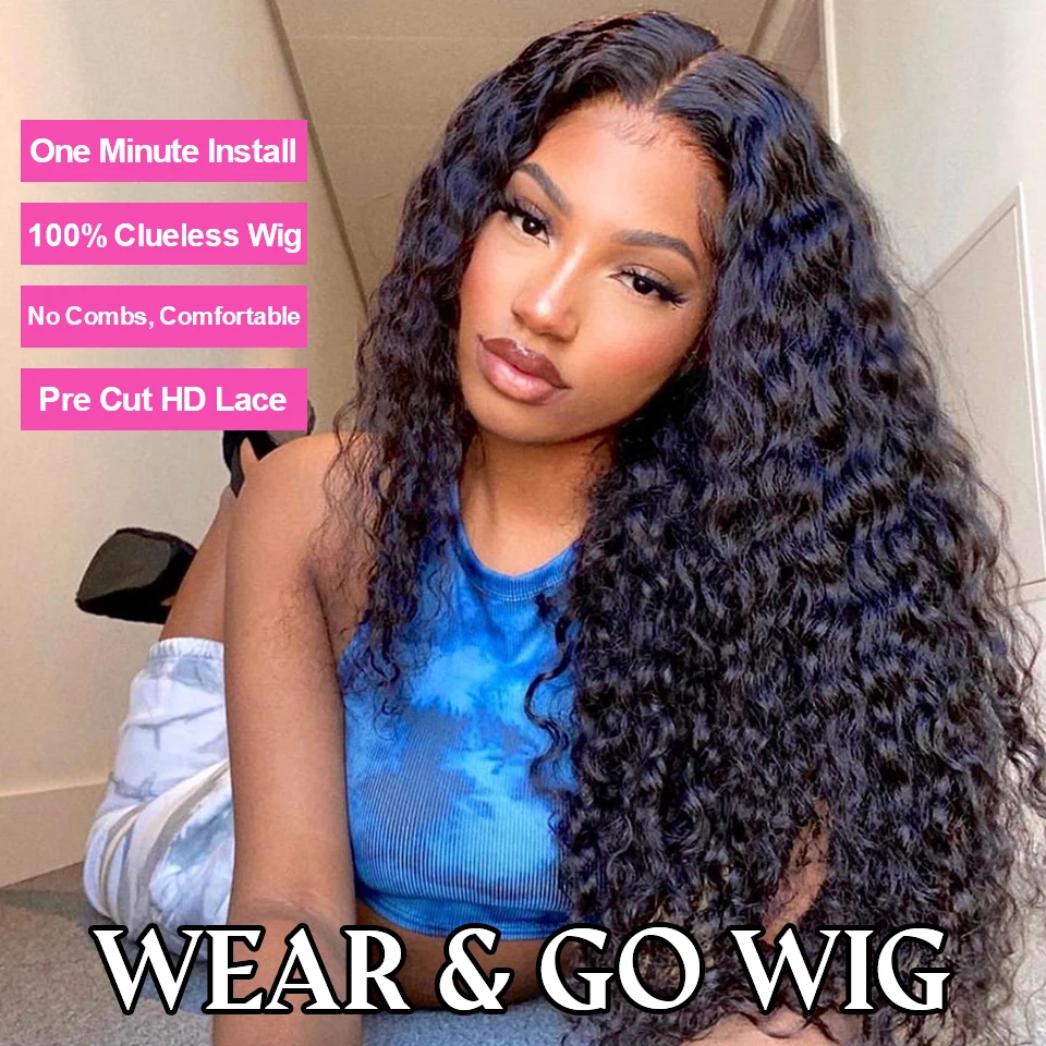 Glueless Human Hair Wigs Deep Wave Lace Frontal Wigs For Women 180% Quick Easy Install Glueless Wigs 4x4 Lace Wear And Go Wig