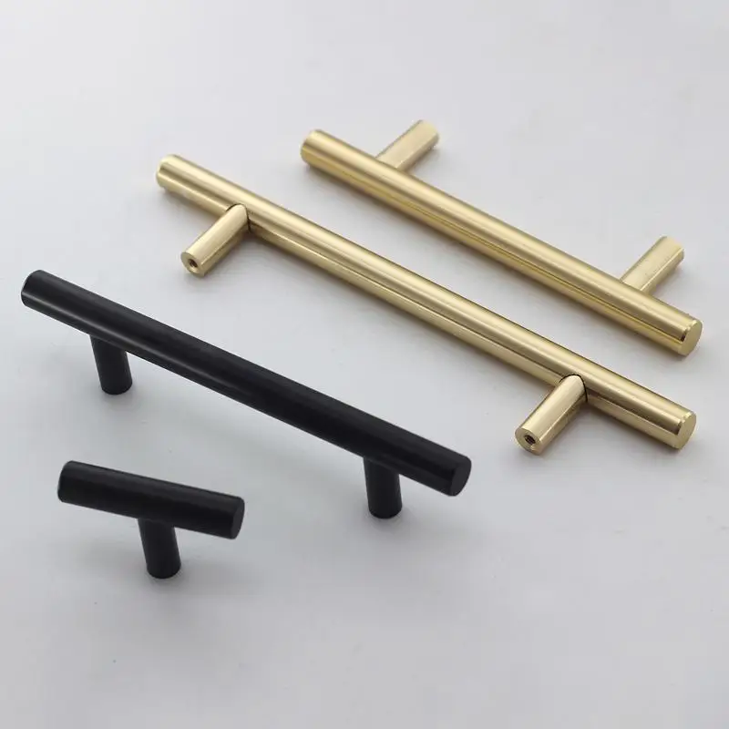 5pcs Black Golden Cupboard Handle Brushed Stainless Steel Kitchen Cabinet Door Knob Furniture Drawer Hardware Pulls T Handle