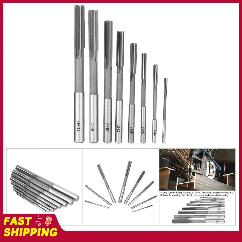 

8Pcs H7 Hole Straight Shank Reamer Reamer High-Speed Steel High Accuracy Straight Shank Reaming Tool Accessories Machine Reamer