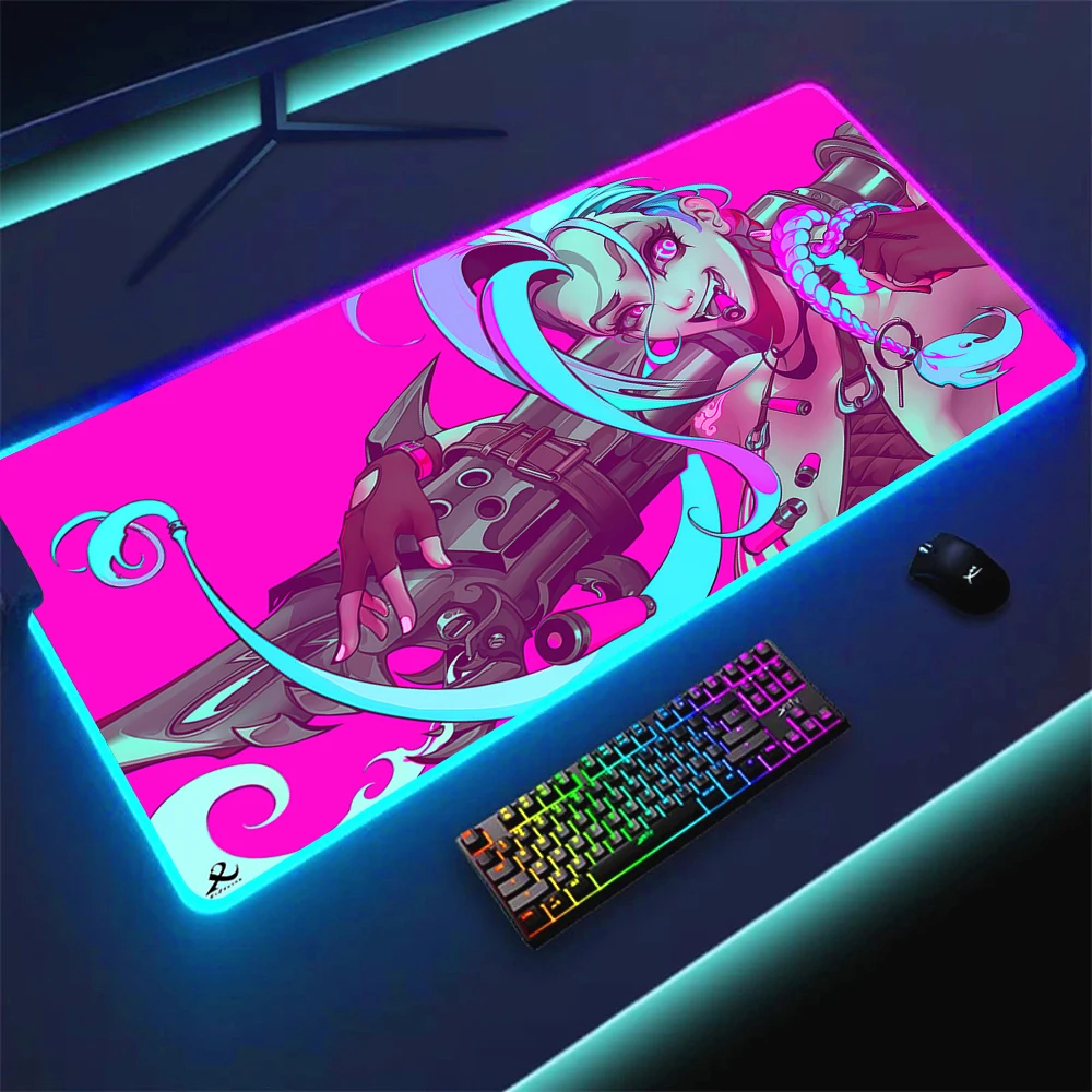 LeagueS of Legends Jinx Mouse Pad Anime Xxl Laptop Mat Gaming Rgb Mousepad Backlit Keyboard Gamer Girl Table Pads LOL Deskpad