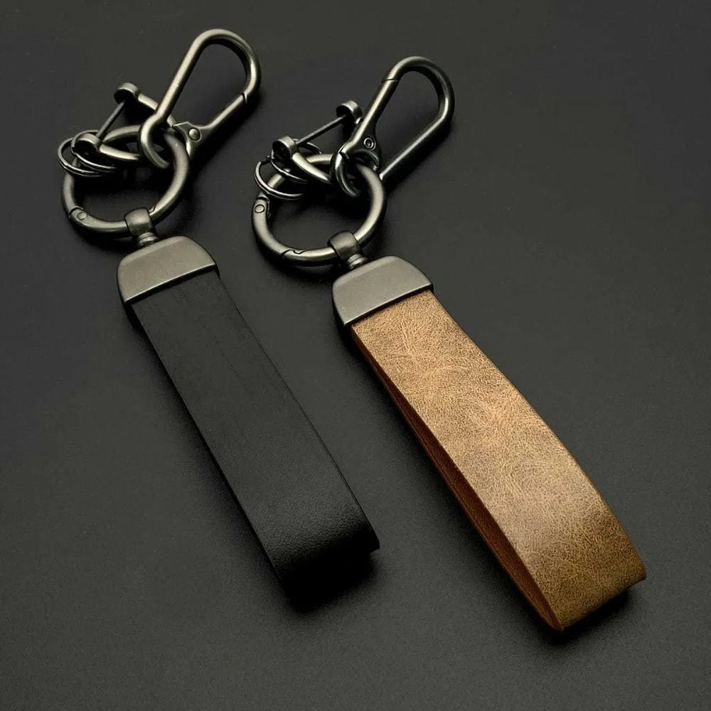 

New High End Color Changing Leather Trendy Brand Keychain with Embossed Logo Car Keyring Business Gift Key Pendant Accessories