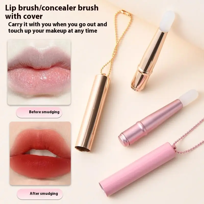Aplicador de máscara de labios de cadena, cepillo de brillo de labios, Mini pincel de labios de silicona, corrector con cubierta, pincel de lápiz labial, herramienta de maquillaje de belleza