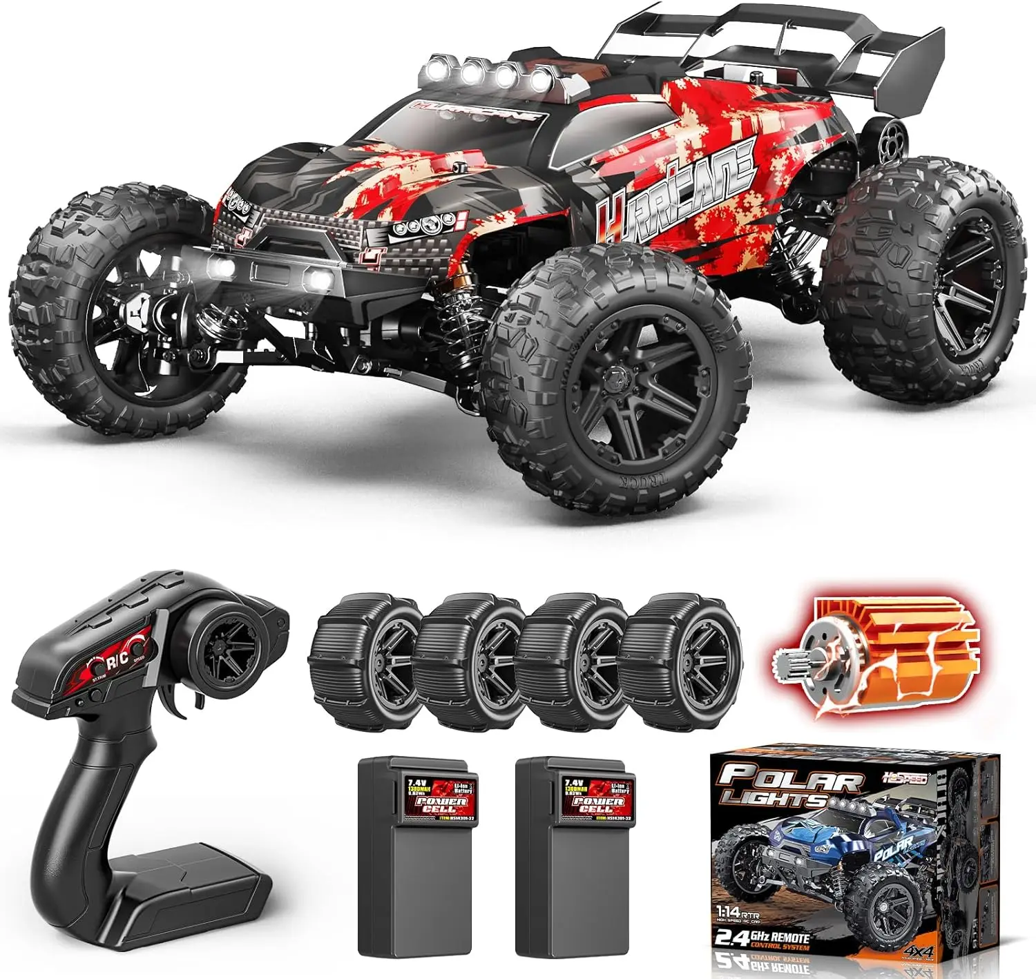 Off-Road Remote Control Truck, 4X4 Waterproof All Terrain RC Car - 40km/h High Speed with 2 Rechargeable Batteries, 1:14 Scale Realistic Racing Vehicle for Adults and Kids