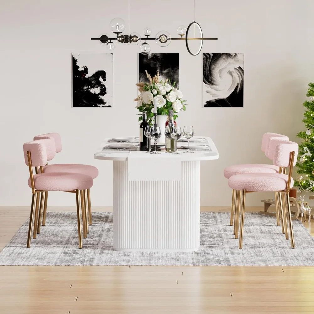 

Boucle Dining Chairs Set of 4, Modern Round Upholstered Dining Chairs, Curved Backrest Kitchen Dining Room Chairs