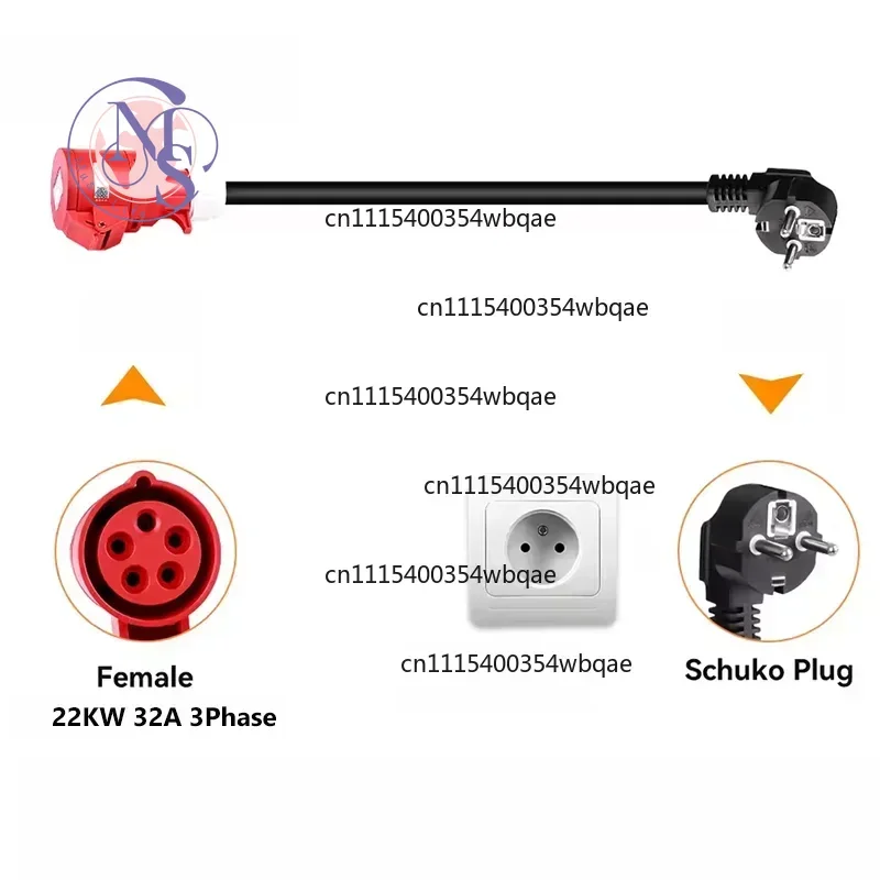 ZOCI-FOR-16A/32A 3 Phase EV Charger Adapter Schuko Plug To 5Pin CEE Red Female Connector